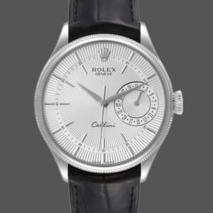 Rolex Cellini Date 50519 Black Leather Silver Dial 39mm Mens Replica Watch